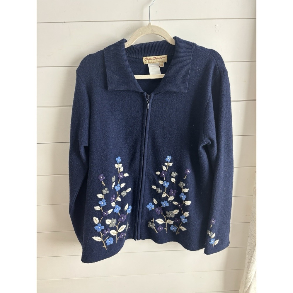 Norm Thompson 100% Wool‎ Zip Cardigan Medium Small Hole 0690